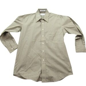 Balmain Paris Mens Khaki Tan Long Sleeve Dress Shirt Size 14.5 32/33 Button Up